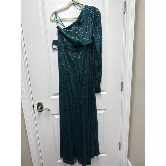 MAC DUGGAL Size 10 26730 Teal Green SEQUINED ONE SHOULDER CUT OUT GOWN Dress New - Picture 8 of 13